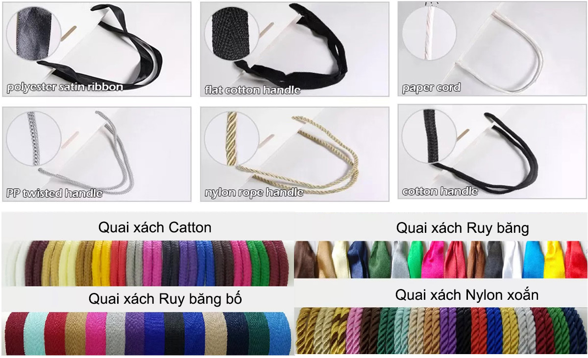In túi giấy đẹp chất lượng, giá rẻ tại TPHCM 43 Tùy chọn kiểu quai xách và phụ kiện